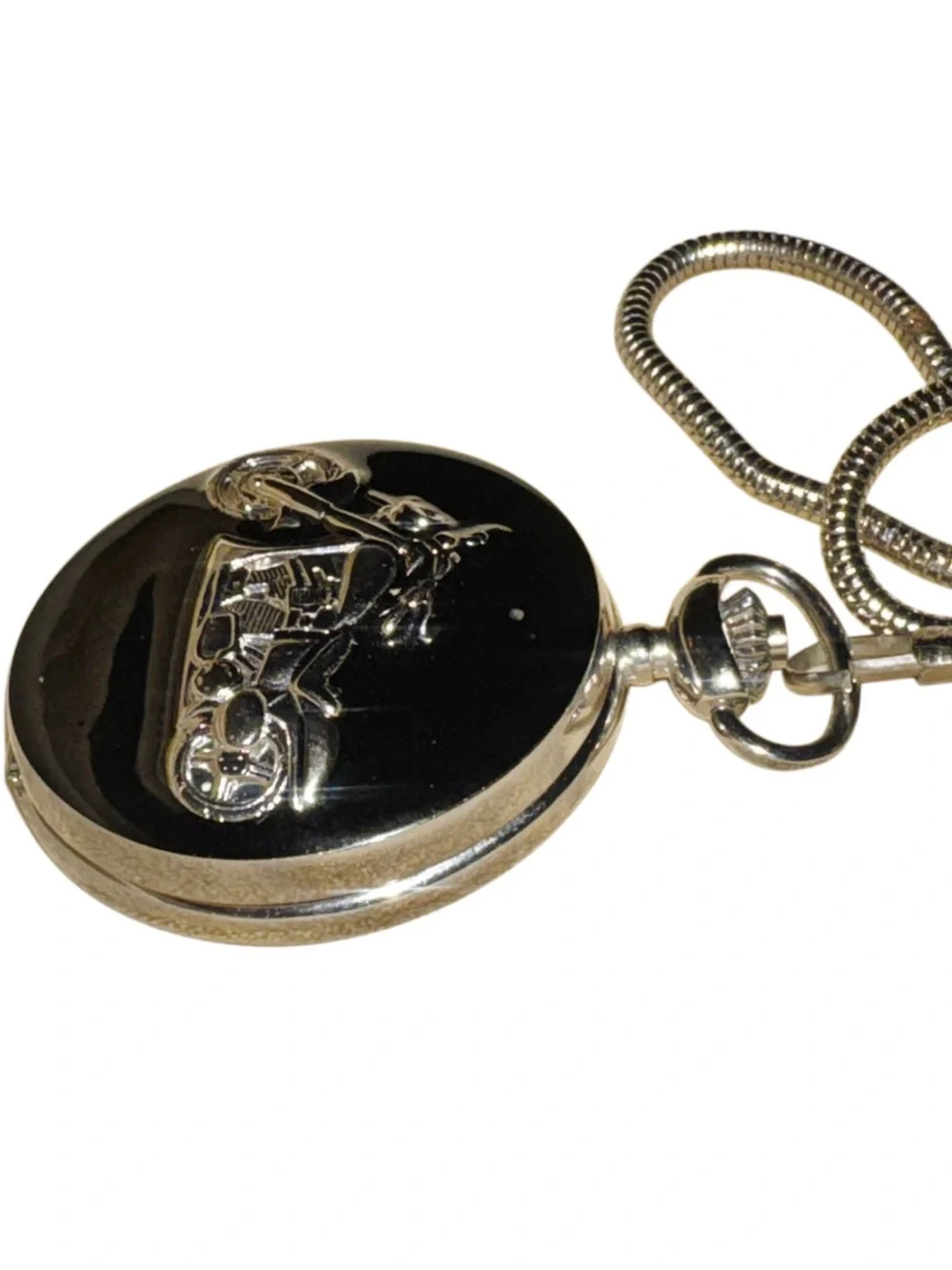 Vintage Hanslin Motorcycle Pocket Watch with Chain